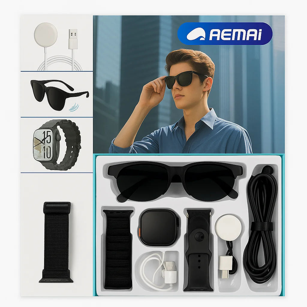 RM43 Smart Combo Set – Smartwatch + Sunglasses + Accessories (6-in-1 Kit)  SKU: WB-UA1768