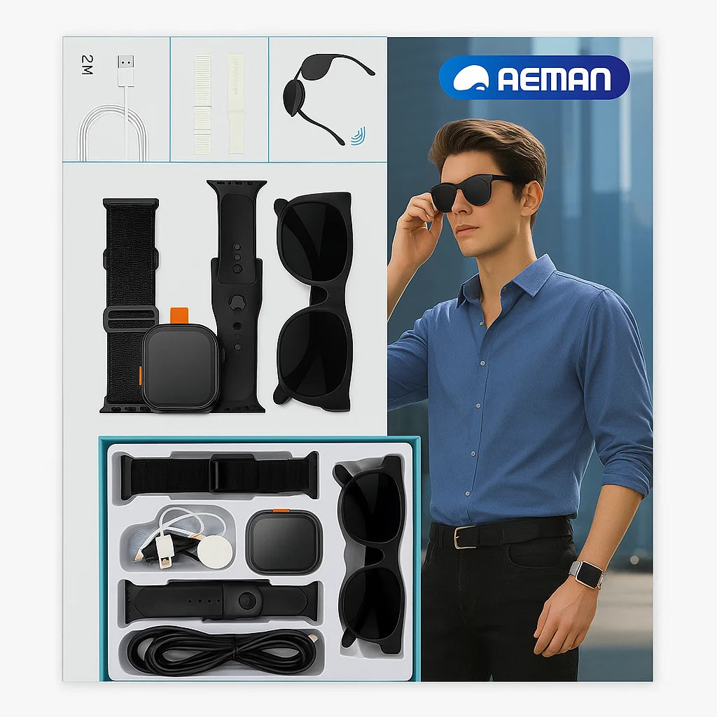 RM43 Smart Combo Set – Smartwatch + Sunglasses + Accessories (6-in-1 Kit)  SKU: WB-UA1768