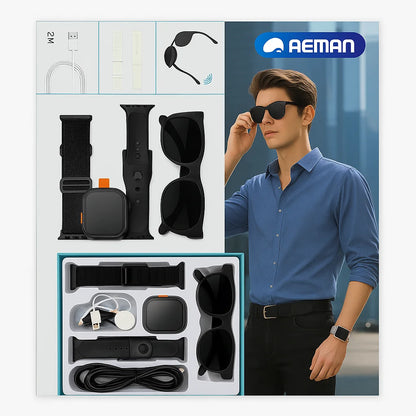 RM43 Smart Combo Set – Smartwatch + Sunglasses + Accessories (6-in-1 Kit)  SKU: WB-UA1768